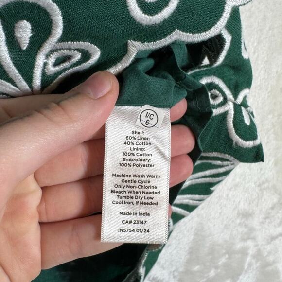 NWT Talbots Green Linen Blend Embroidered Skirt 8 P 8P Scalloped - Picture 6 of 6